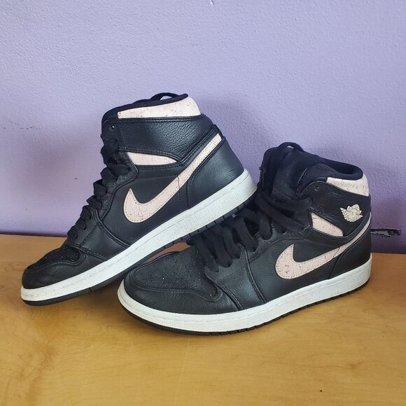 Women's Size 8 Air Jordon High Tops With Pink Marble Swoosh - Picture 1 of 7